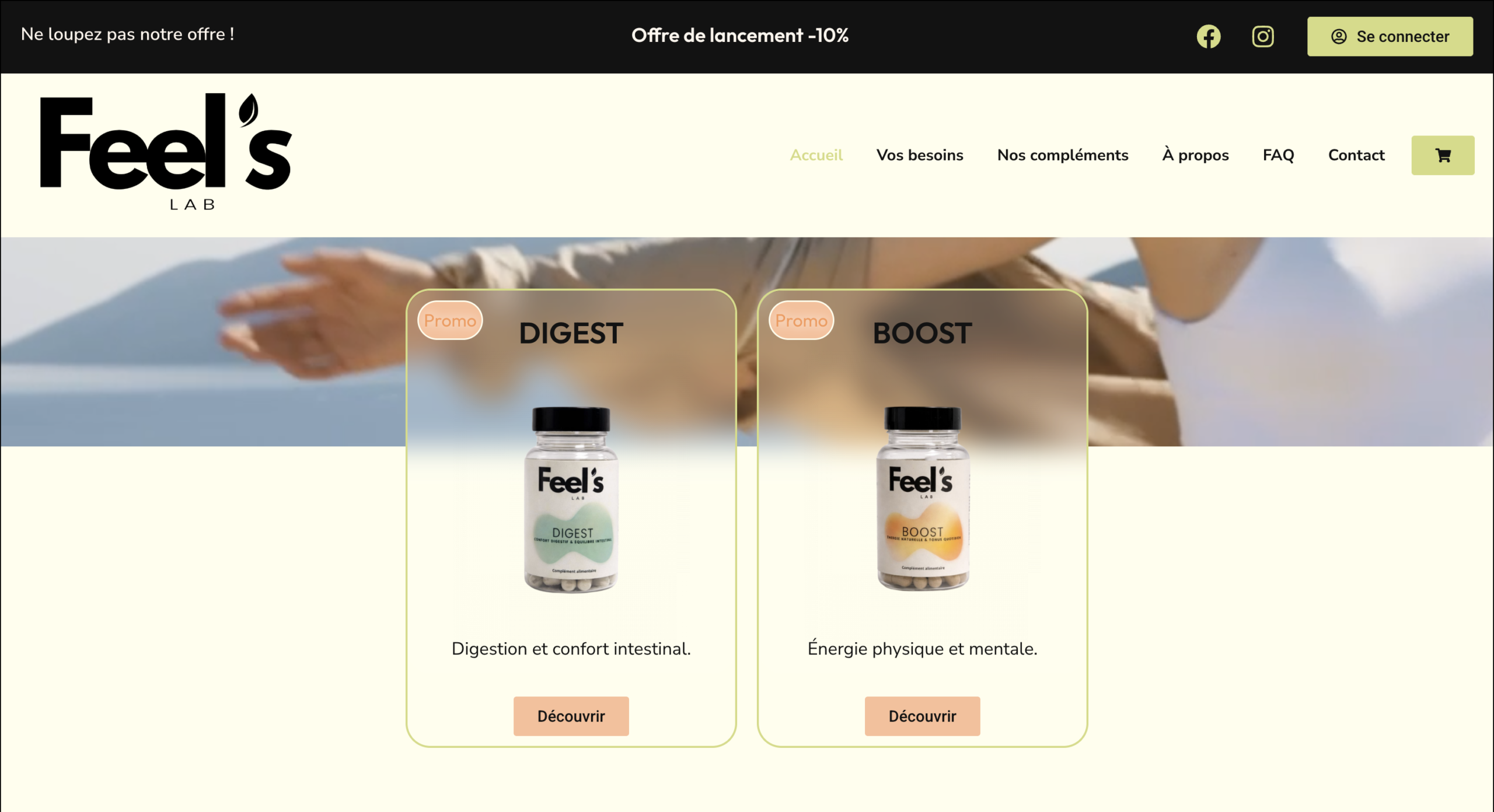 Aperçu complet du site e-commerce Feels Lab
